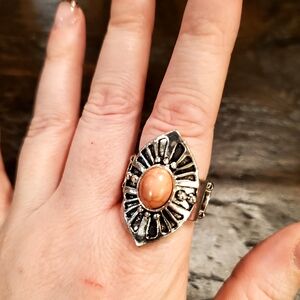 Silver and Beige Paparazzi Ring